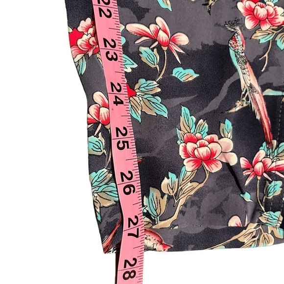 Elevenses Rare Silky Bird and Flower Print Tuxedo Stripe Pants 4 - Picture 9 of 11